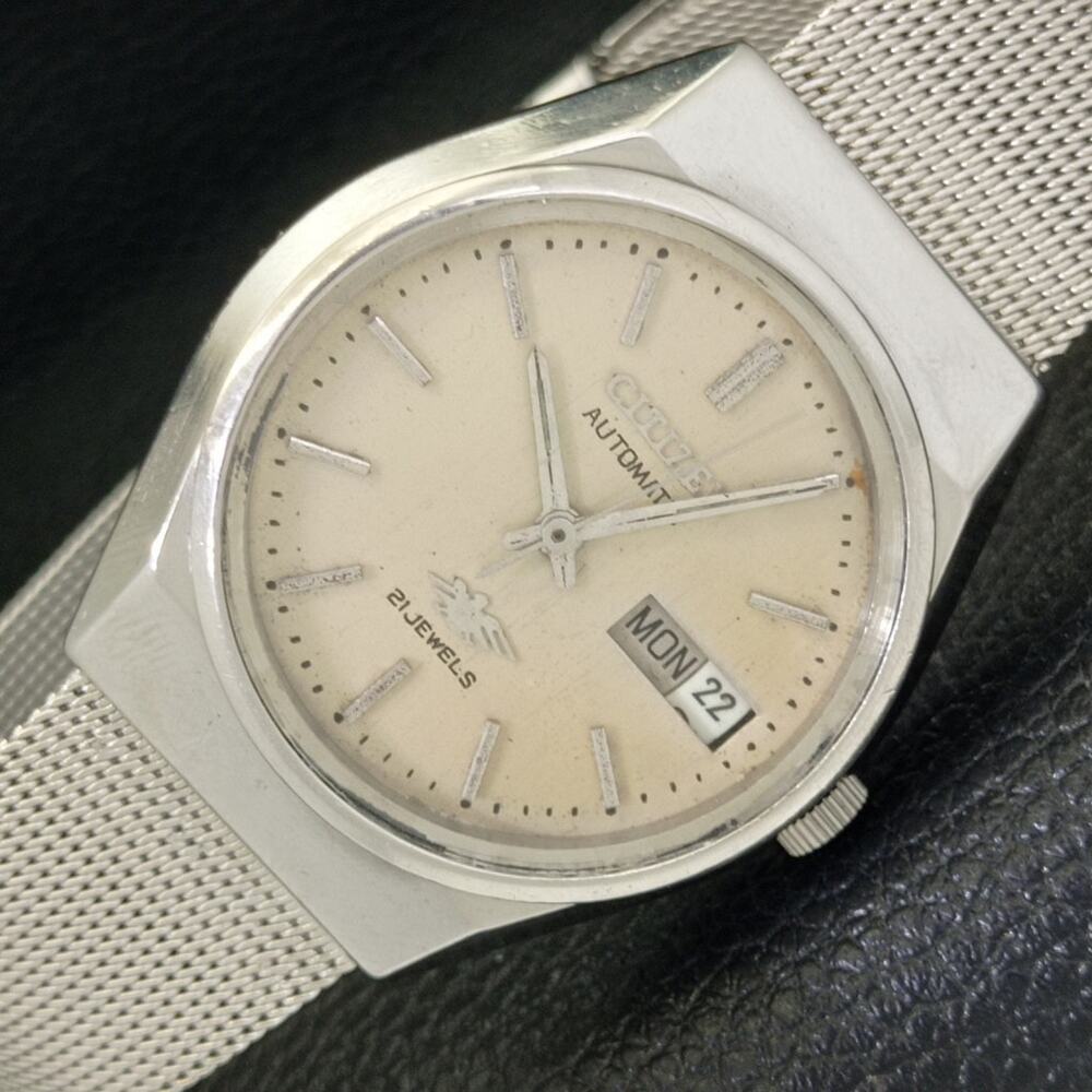Vintage 1987 Citizen Automatic Mens Silver Watch W/daydate & Patina accents